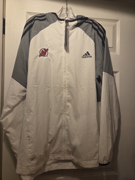 adidas Other - adidas White and Gray Hooded Lightweight Team Jacket with Red Logo